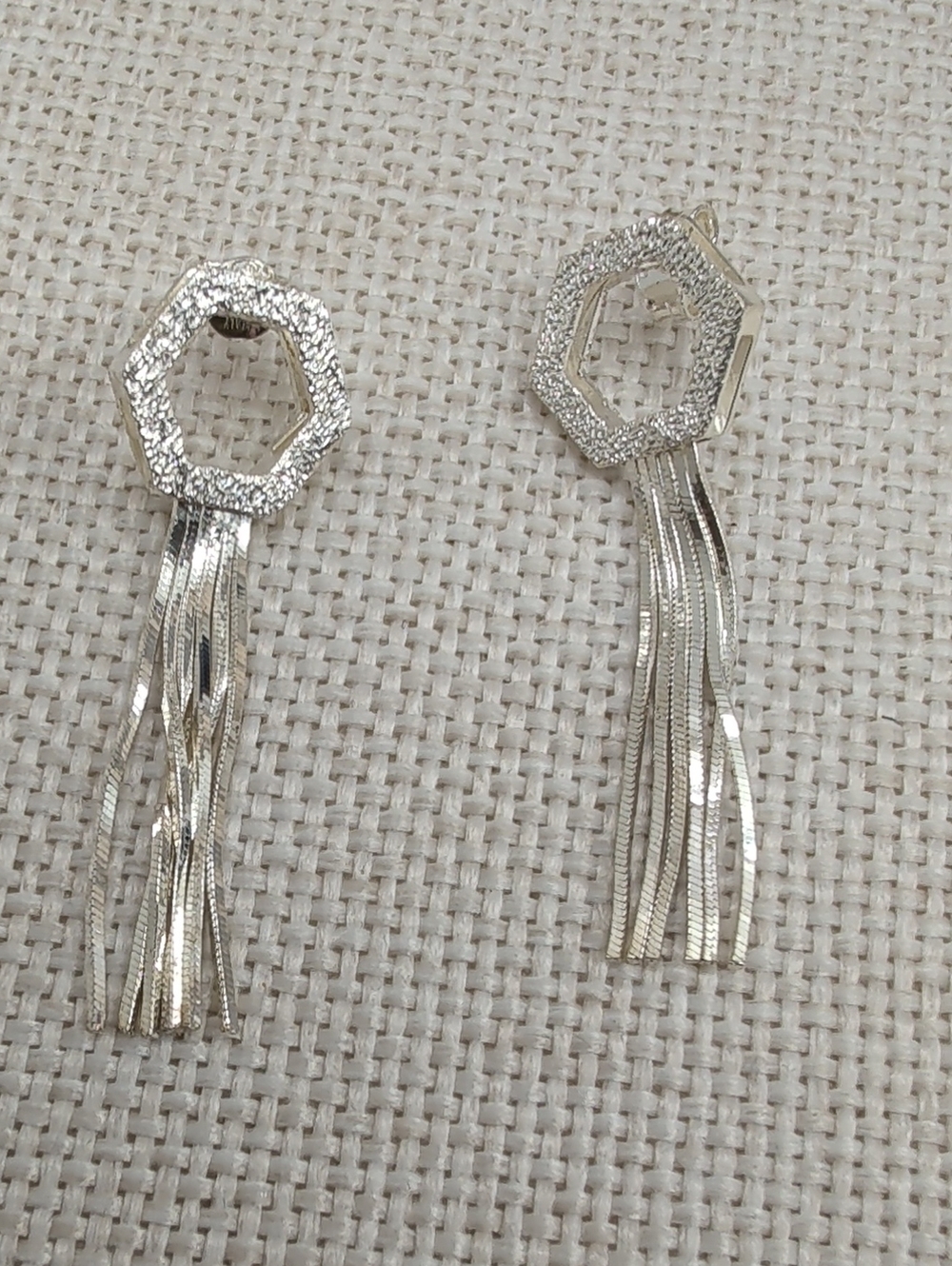 Milor Italy 925 Sterling Silver Hexagon Fringe Tassel Drop Earrings Vintage - Picture 3 of 17